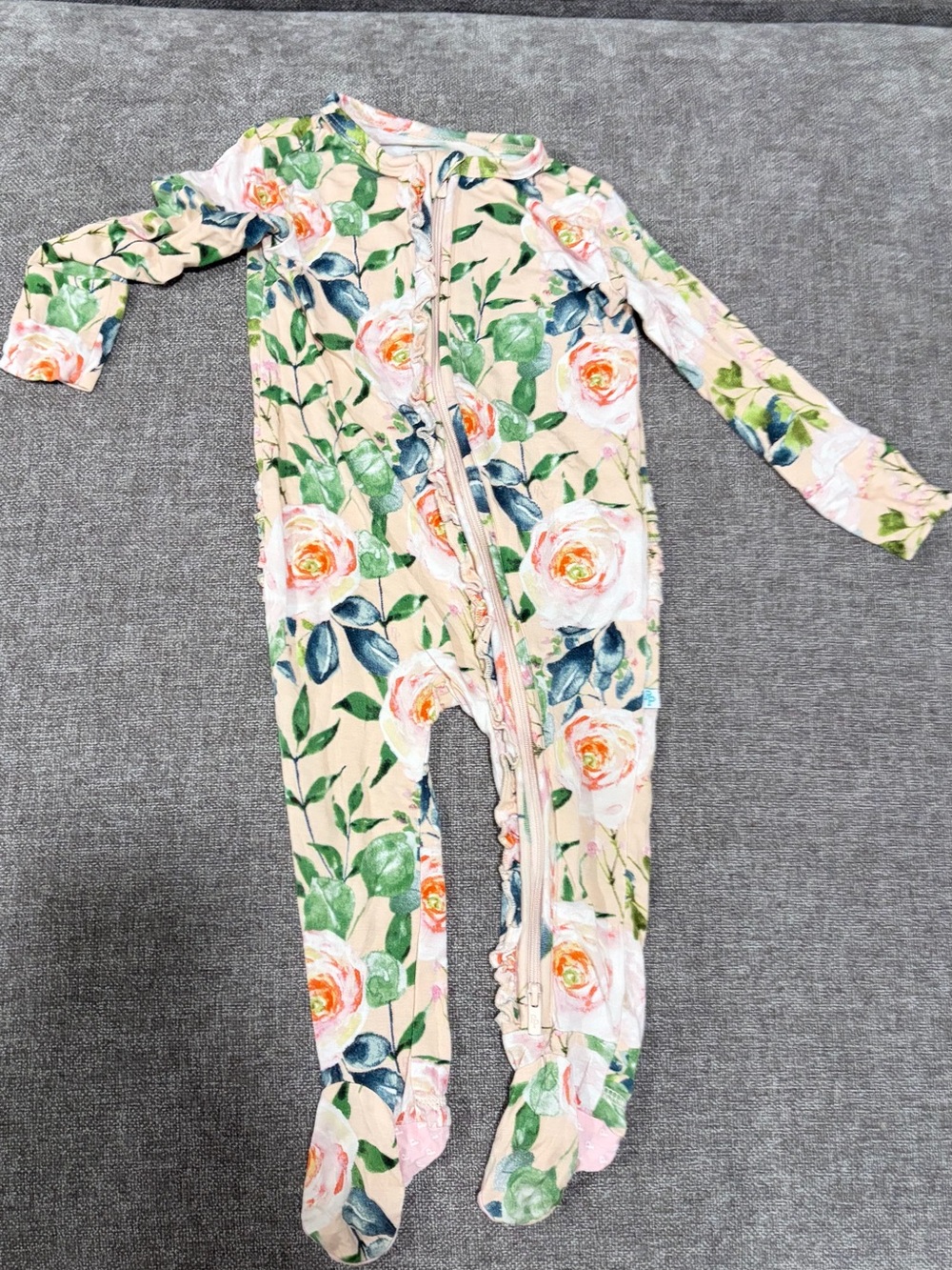 Posh Peanut Peach Floral Footed One-Piece